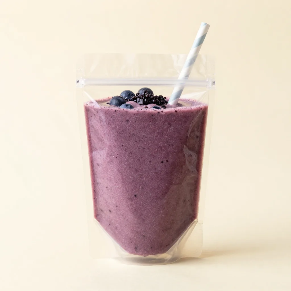 A pouch of smoothie açaí on a light background